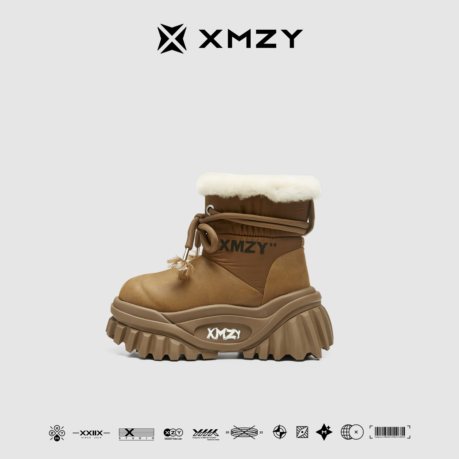 XMZY2025冬季新款原创时尚纯羊毛设计保暖大棉靴套筒厚底雪地靴女