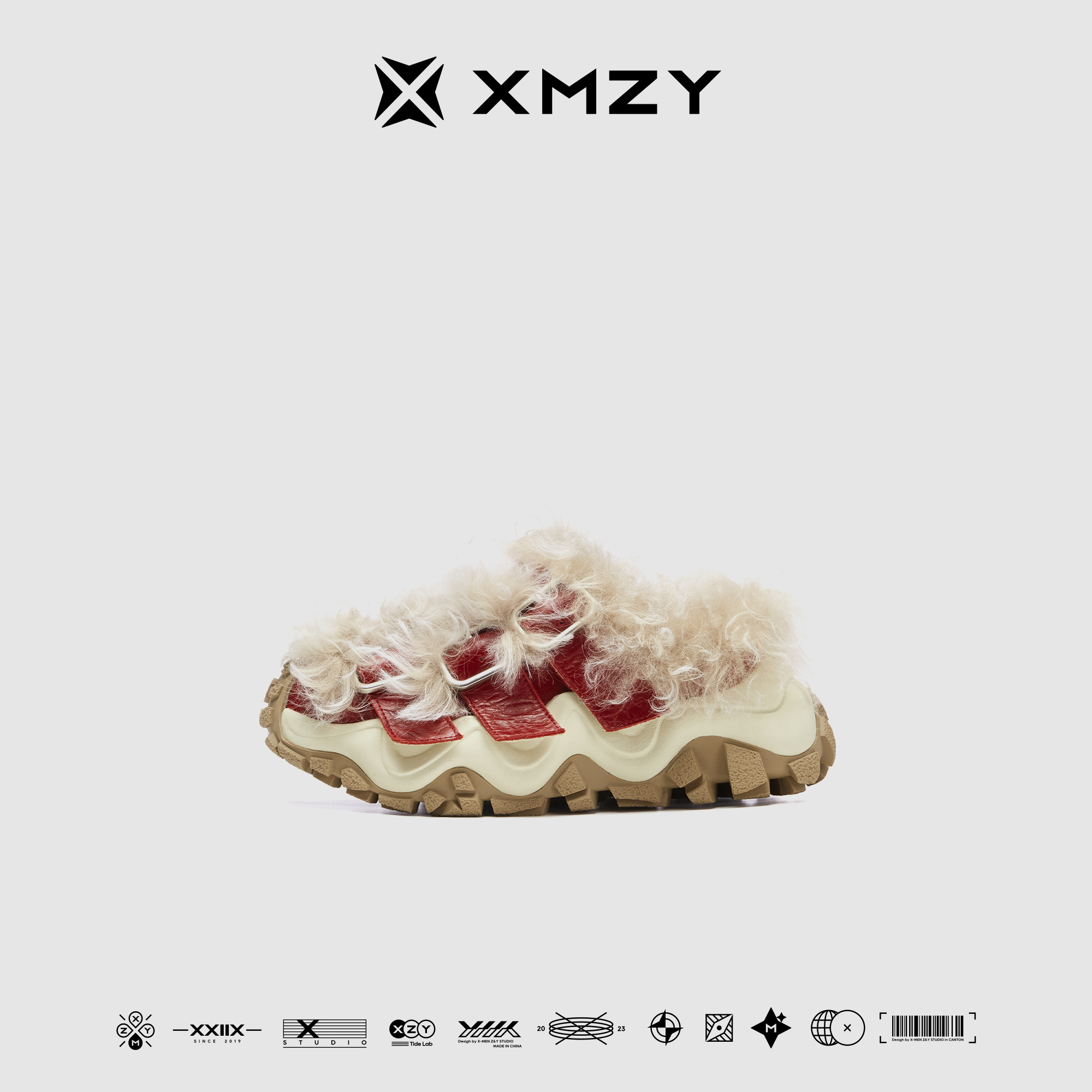 【流云】XMZY25年秋冬季新款原创时尚羊毛设计厚底外穿包头拖鞋女