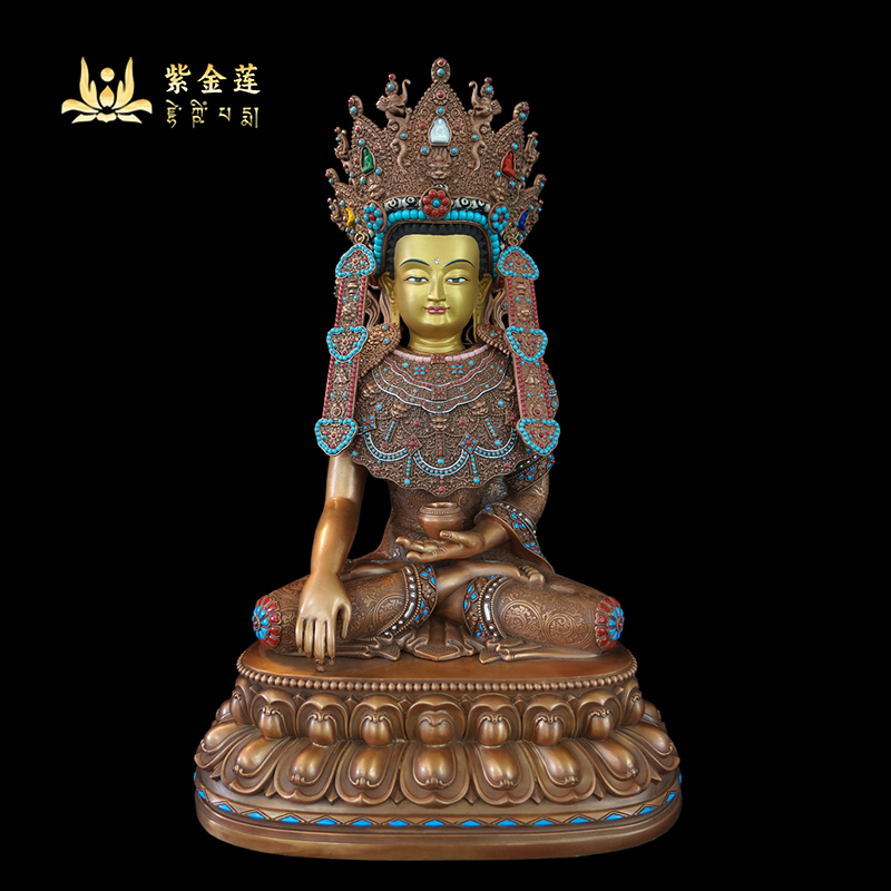 紫金莲 尼泊尔西藏工艺 藏传密宗紫铜觉沃释迦等身像纯铜手工摆件