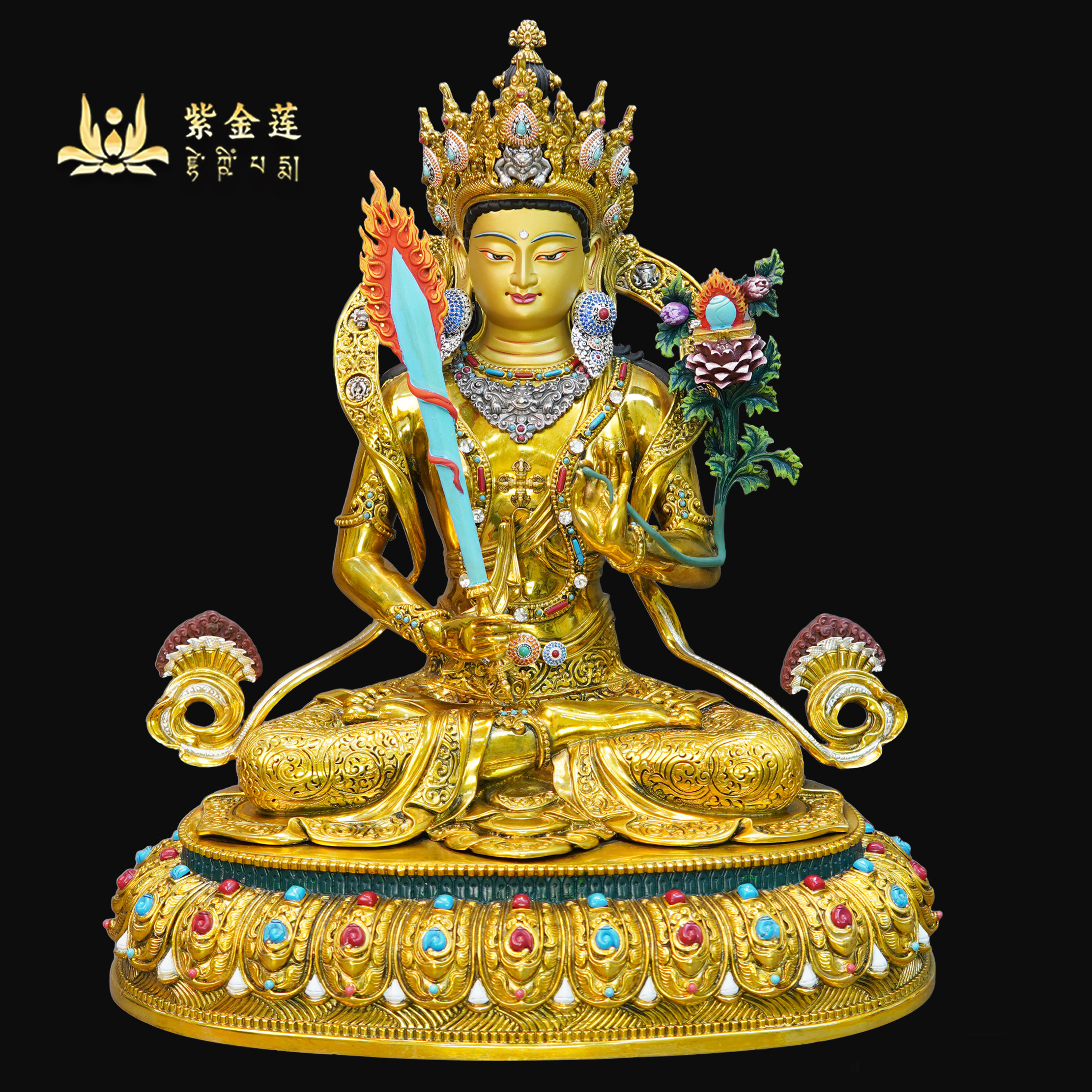 紫金莲尼泊尔工艺藏传密宗真金色虚空藏菩萨精工纯铜手工錾刻