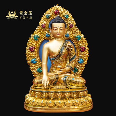 紫金莲尼泊尔手工艺造像錾刻版释迦阿弥药师纯铜手工藏传密宗