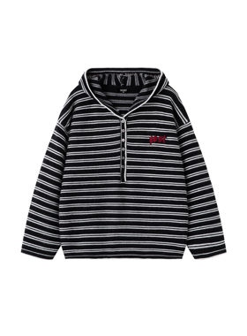 GOST潮牌美式慵懒条纹刺绣字母连帽毛衣针织衫外套