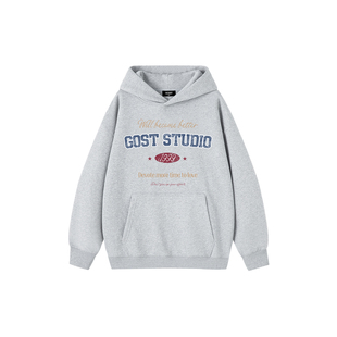 GOST 基础logo印花加绒美式 复古连帽卫衣帽衫 外套 王琳凯同款