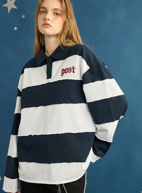 GOST拼接条纹长袖POLO衫