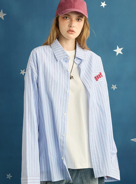 GOST星星贴布刺绣蓝白条纹衬衫外套个性潮牌上衣学院风