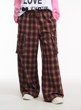 GOST朋克美式复古格纹格子纯棉宽松直筒慵懒阔腿垂感工装长裤