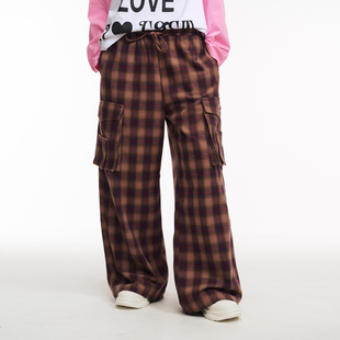 GOST朋克美式复古格纹格子纯棉宽松直筒慵懒阔腿垂感工装长裤