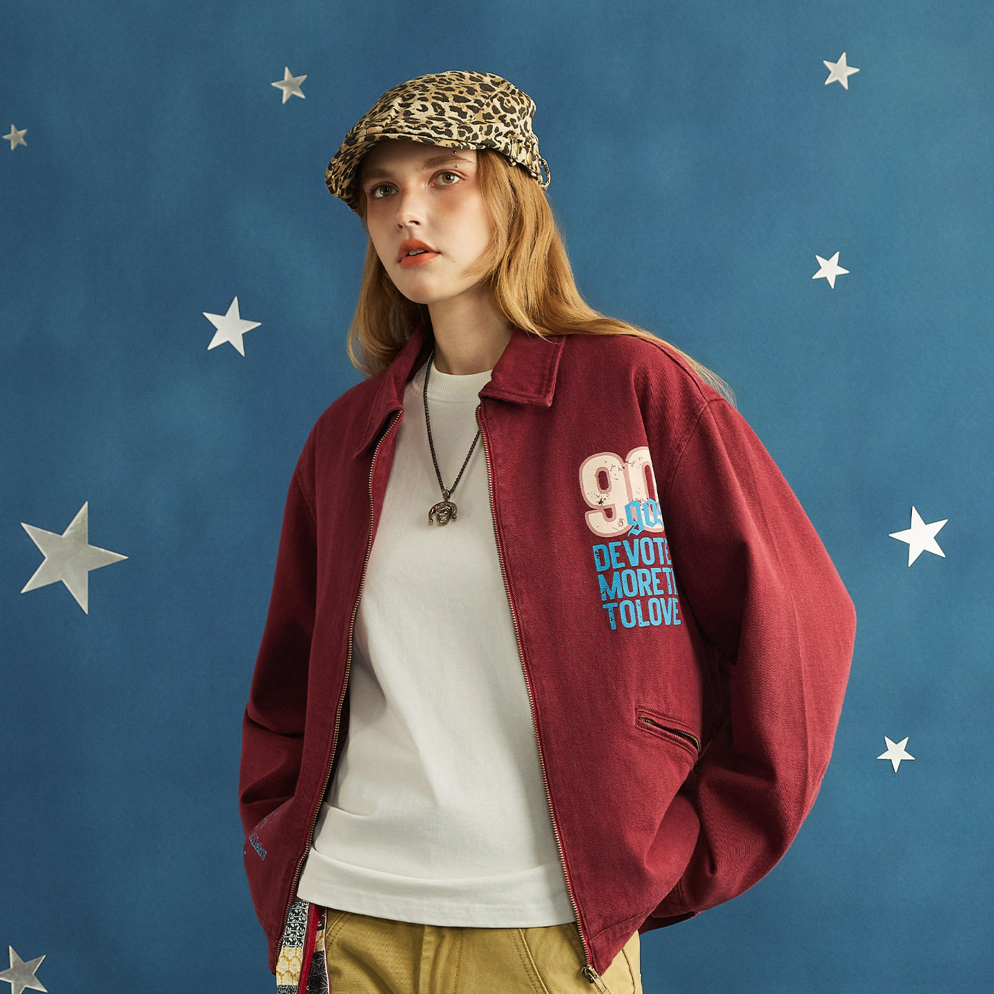 GOST红色哈灵顿夹克复古字母印花翻领拉链外套潮牌,男装,牛仔外套,淘宝优惠券,粉丝福利购,淘宝优惠卷