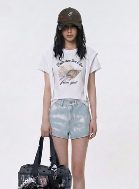 GOST潮牌海螺印花夏季百搭连帽短袖T恤女上衣tee