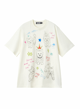 GOST手绘小狗短袖T恤 可爱有趣宽松纯棉潮牌百搭夏季T