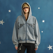 GOST复古做旧洗褪字母印花铆钉卫衣外套潮牌设计感朋克连帽开衫