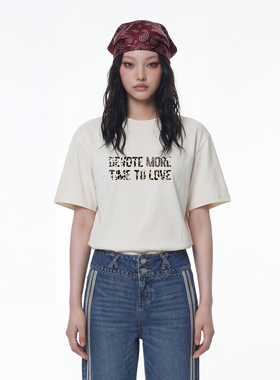 GOST 美式复古潮牌SLOGAN豹纹字母印花基础短袖上衣T恤男女tee