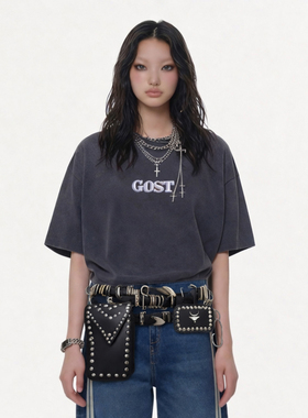 GOST炒色SLOGEN印花基础短袖上衣美式复古高街潮牌重磅T恤夏季