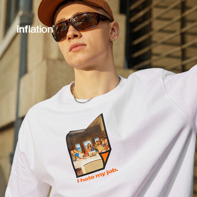 200g讨厌工作印花T恤2025春夏新品宽松潮牌男式圆领上衣