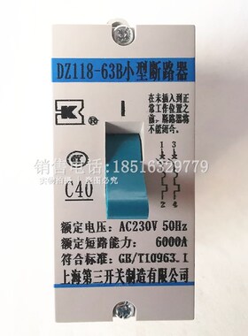 上海第三制造空气开关小型断路器tDZ118-63 C40A C63A白色拔插银