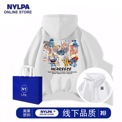 NYLPA美式史迪仔连帽卫衣男女冬加绒加厚oversize慵懒风百搭上衣