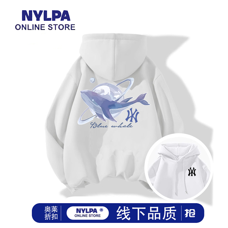 NYLPA美式鲸鱼印花宽松慵懒风潮流男女连帽长袖休闲卫衣帽衫外套
