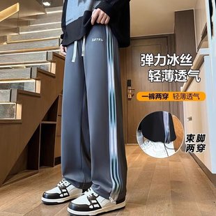 男士 2024新款 休闲长裤 春秋冬季 美式 宽松直筒阔腿加绒加厚运动卫裤