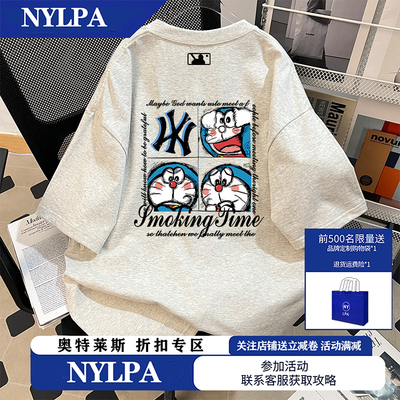 哆啦A梦手绘设计感印花短袖T恤男