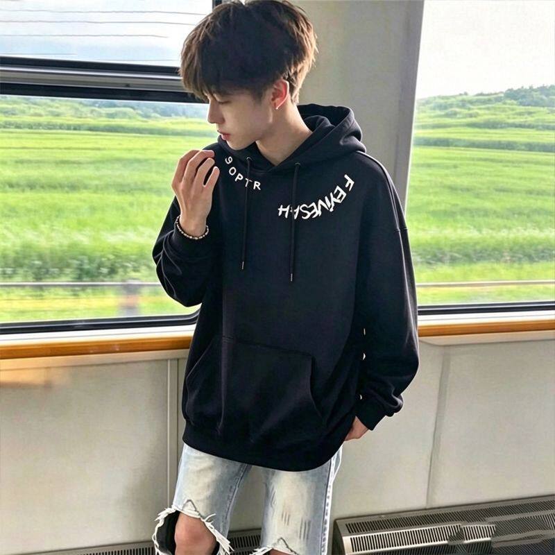 NASA秋冬季新款围脖字母印花连帽卫衣男女加绒百搭情侣上衣