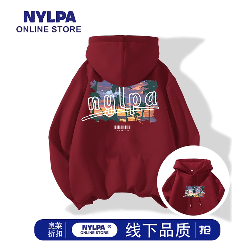 NYLPA高街美式秋冬新款ins风景印花连帽宽松套头卫衣百搭慵懒外套