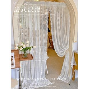 白色唯美浪漫蕾丝刺绣纱帘免打孔隔断半帘韩式 法式 田园咖啡帘门帘