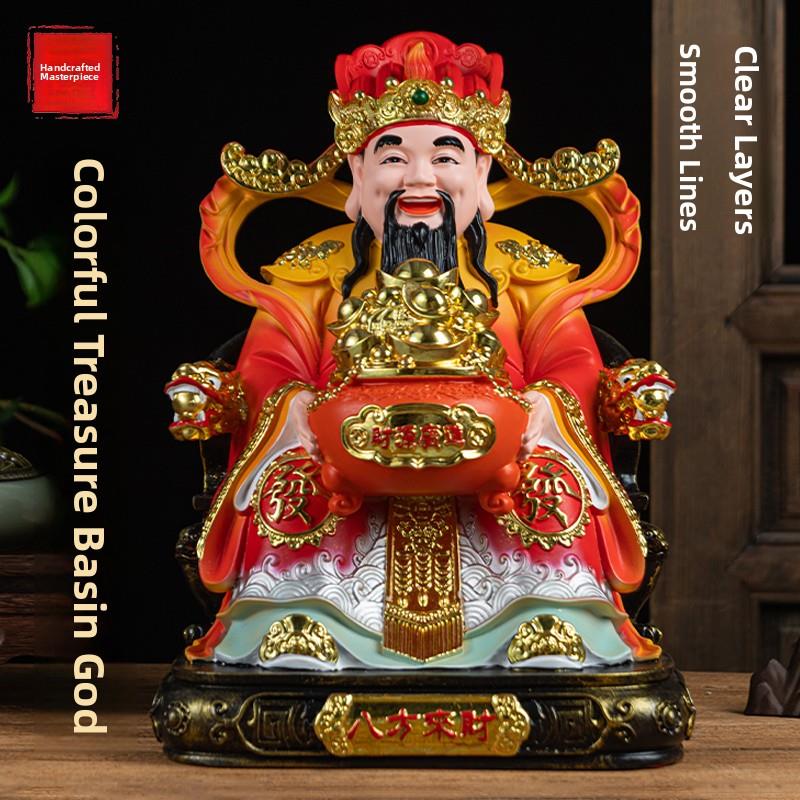 财神店吸引财富和打开礼物。财神总比风干好。树脂红衣财神将从四