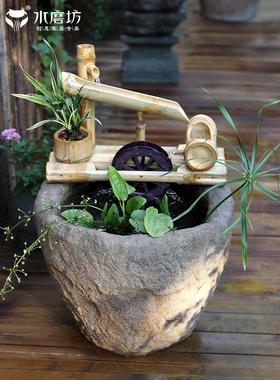 中式客厅循环流水鱼缸景观喷泉入户玄关装饰摆件阳台造景假山鱼池