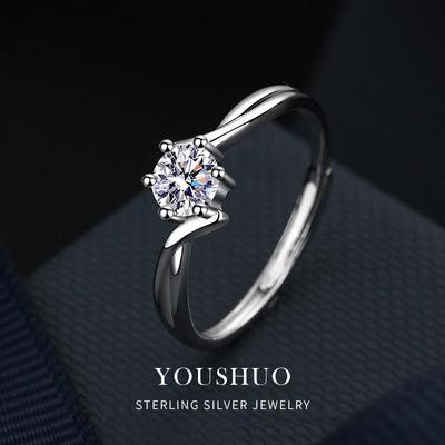 七夕礼物999纯银莫桑石钻石戒指女砖石求婚钻戒轻奢高级感不掉色