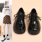 女2024春夏秋季 新款 英伦风复古黑色单鞋 小皮鞋 松糕系带厚底乐福鞋