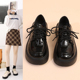 女2024春夏秋季 新款 英伦风复古黑色单鞋 小皮鞋 松糕系带厚底乐福鞋