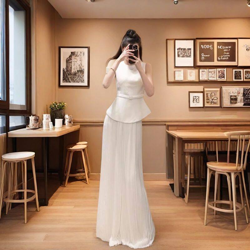 气质御姐范高级感时尚套装夏季新款白色上衣阔腿裤两件套