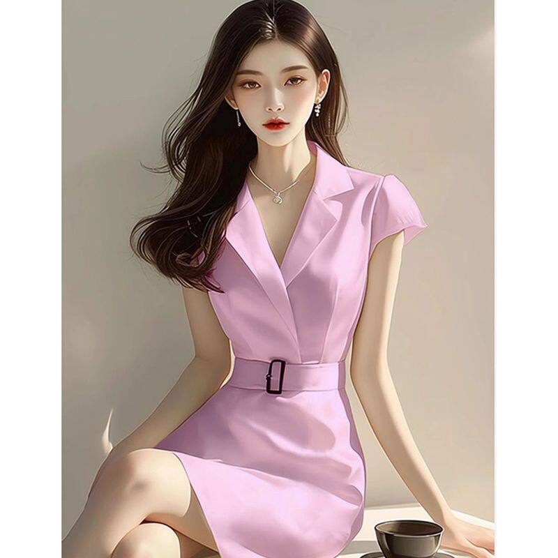 高端精致茶歇法式气质超好看正式场合粉色连衣裙子女夏季