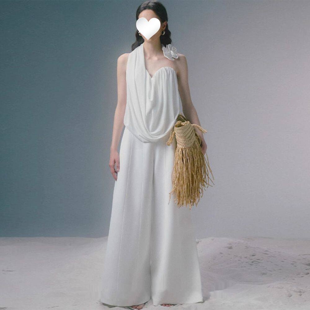 气质立体辣妹套装花朵夏季背心上衣设计休闲新款阔腿长裤两件套