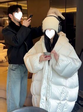 加厚~韩系中长款白色连帽棉衣棉服冬季高级感超好看加厚棉袄外套