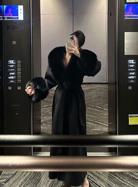 2024秋冬新款法式气质轻奢高级感黑色绑带收腰呢子外套女