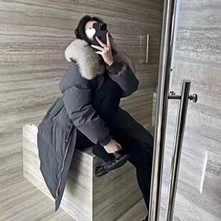 棉服女冬季中长款加厚大毛领宽松显瘦过膝毛呢外套潮流