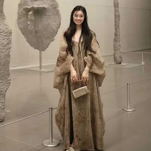 2025ss暗纹提花中式复古连衣裙长袍罩衫仙女裙套装