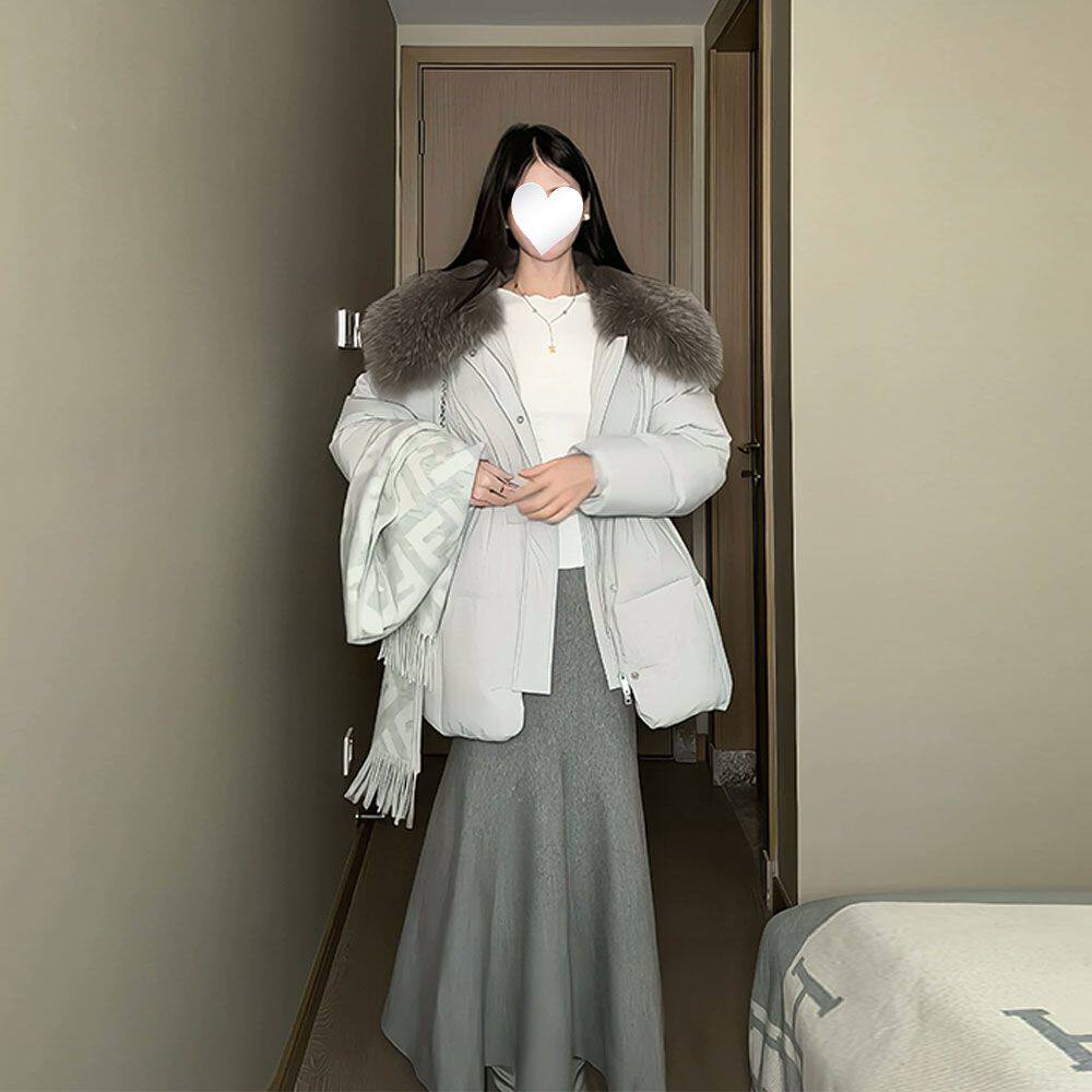 高级仿皮草毛领棉服中长