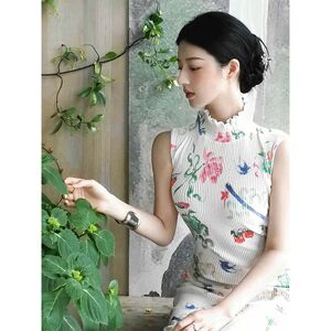 新中式轻国风不规则旗袍式连衣裙修身显瘦无袖立领背心裙