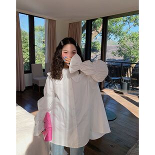 大码女装胖mm法式别致白色娃娃领衬衫2023新款宽松遮肚子洋气衬衣