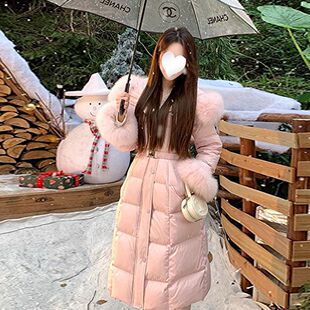甜美少女小香风仿皮草大毛领中长款棉服小众连帽收腰外套