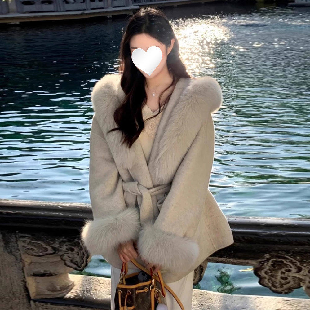 名媛温柔风高级感仿皮草外套新款千金感法式收腰大衣女冬