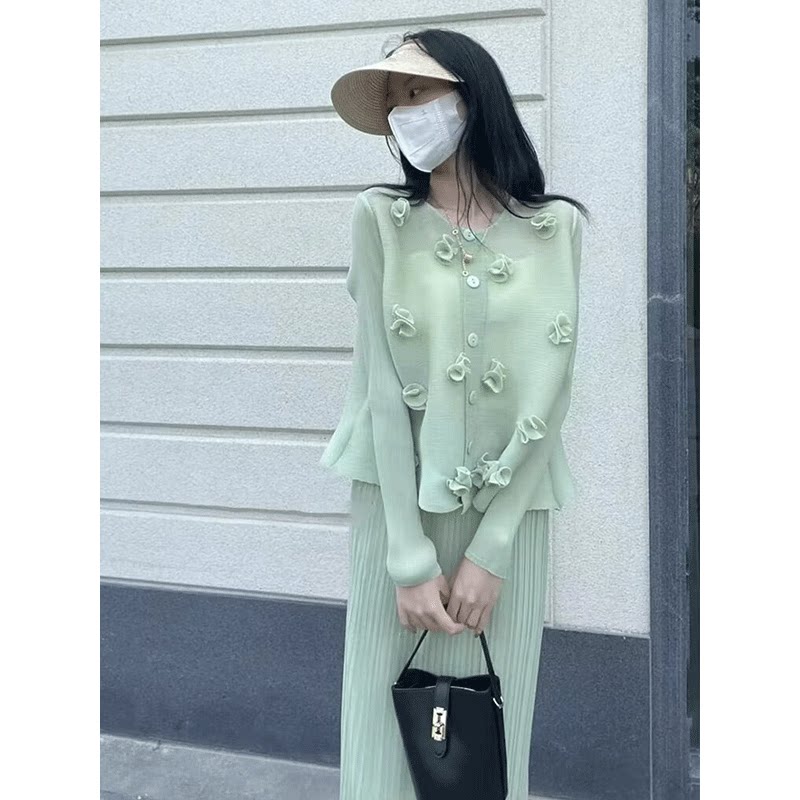 三宅上衣花朵褶皱T恤女20