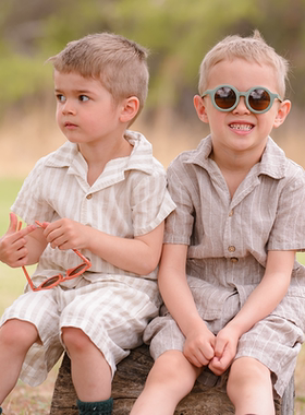 Let's Chill儿童夏季亚麻条纹家居服套装（衬衫+短裤需分开拍）