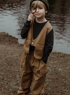 Let's Chill儿童休闲背心工装纯色复古时尚百搭春夏纯棉冷酷马甲