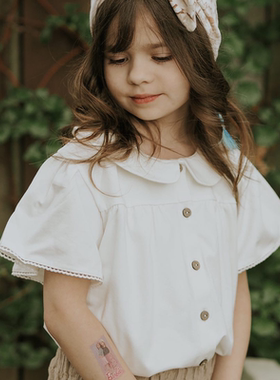 Let's Chill女童娃娃领勾边针织上衣纯色衬衣甜美可爱公主百搭风