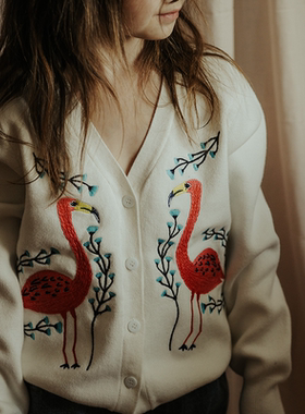 Let's Chill亲子款火烈鸟针织开衫毛衣春秋纯棉时尚慵懒简约外套