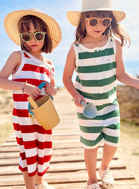 Let's Chill儿童夏季宽条纹连身连体衣纯棉时尚休闲简约欧美风
