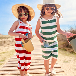 宽条纹连身连体衣纯棉时尚 Chill儿童夏季 休闲简约欧美风 Let
